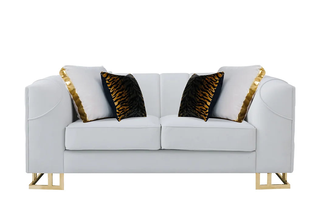 NE-178 SOFA & LOVESEAT & CHAIR OFF-WHITE W/ GOLD DETAILS