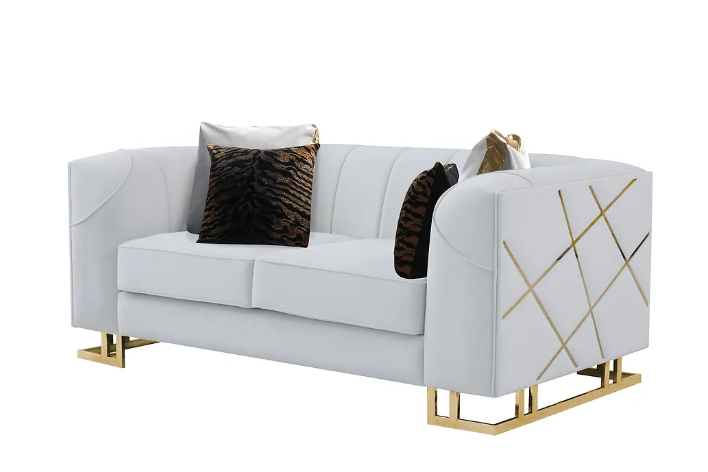 NE-178 SOFA & LOVESEAT & CHAIR OFF-WHITE W/ GOLD DETAILS