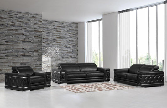 692 LEATHER SOFA & LOVESEAT & CHAIR LIVING ROOM SET - BLACK