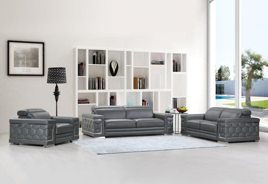 692 LEATHER SOFA & LOVESEAT & CHAIR LIVING ROOM SET - DARK GRAY