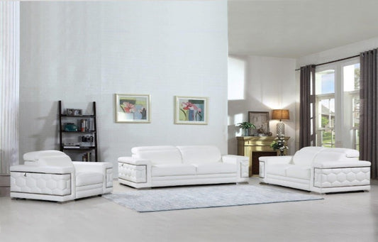 692 LEATHER SOFA & LOVESEAT & CHAIR LIVING ROOM SET - WHITE