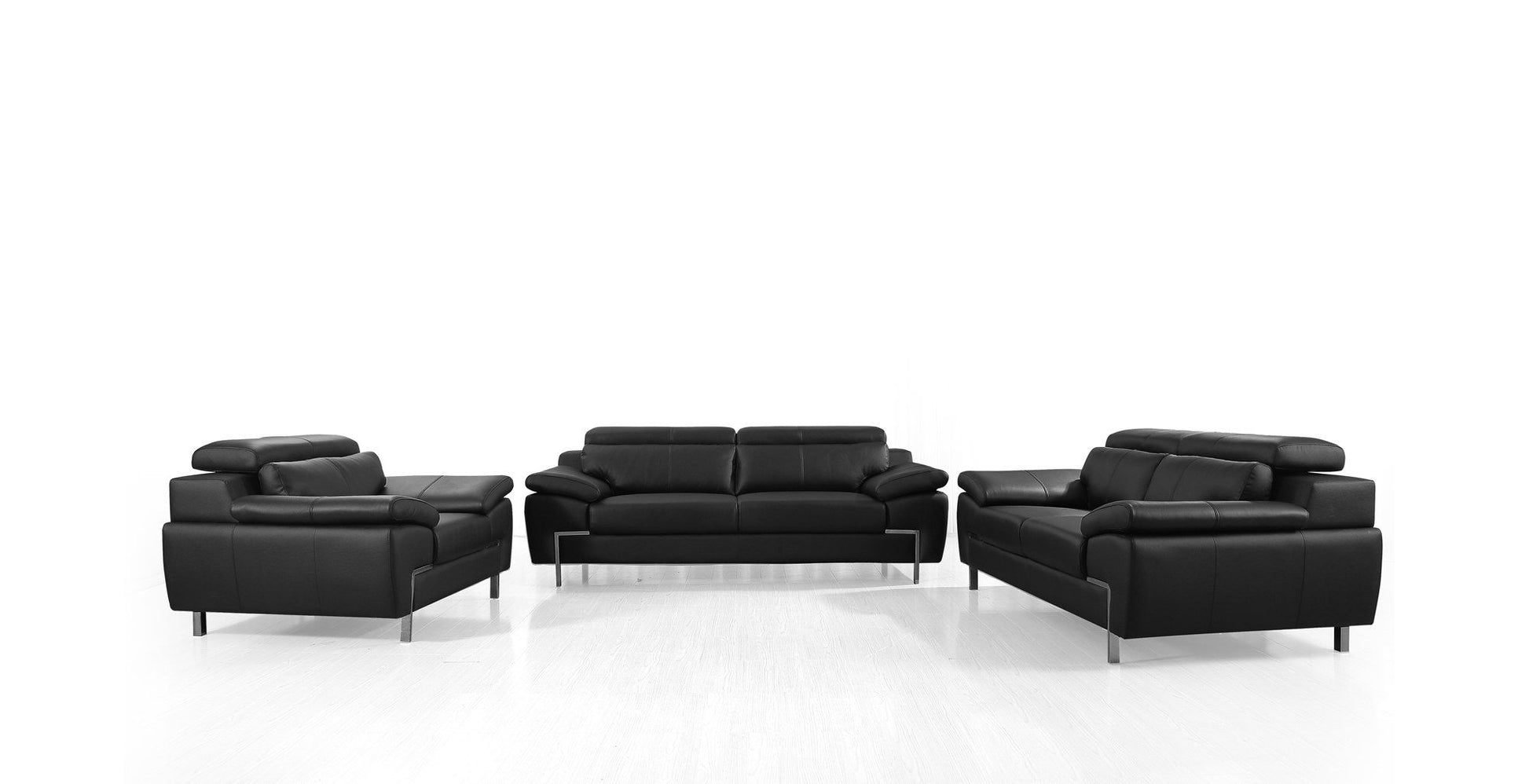 DIVANI CASA GRANGE - MODERN BLACK LEATHER 3 PCS LIVING ROOM SET