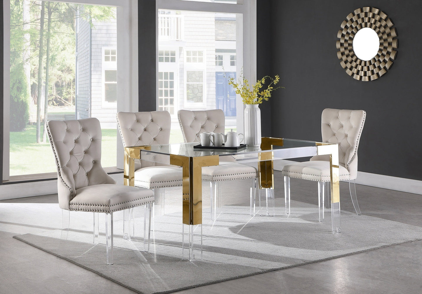 CASPER GOLD DINING TABLE + 4 CHAIRS DINING SET