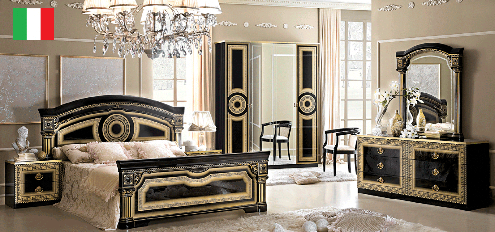 AIDA 4PCS KING/QUEEN CLASSIC BEDROOM SET - BLACK & GOLD