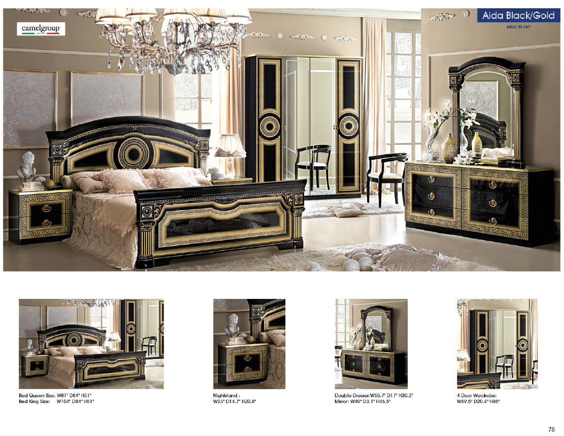 AIDA 4PCS KING/QUEEN CLASSIC BEDROOM SET - BLACK & GOLD