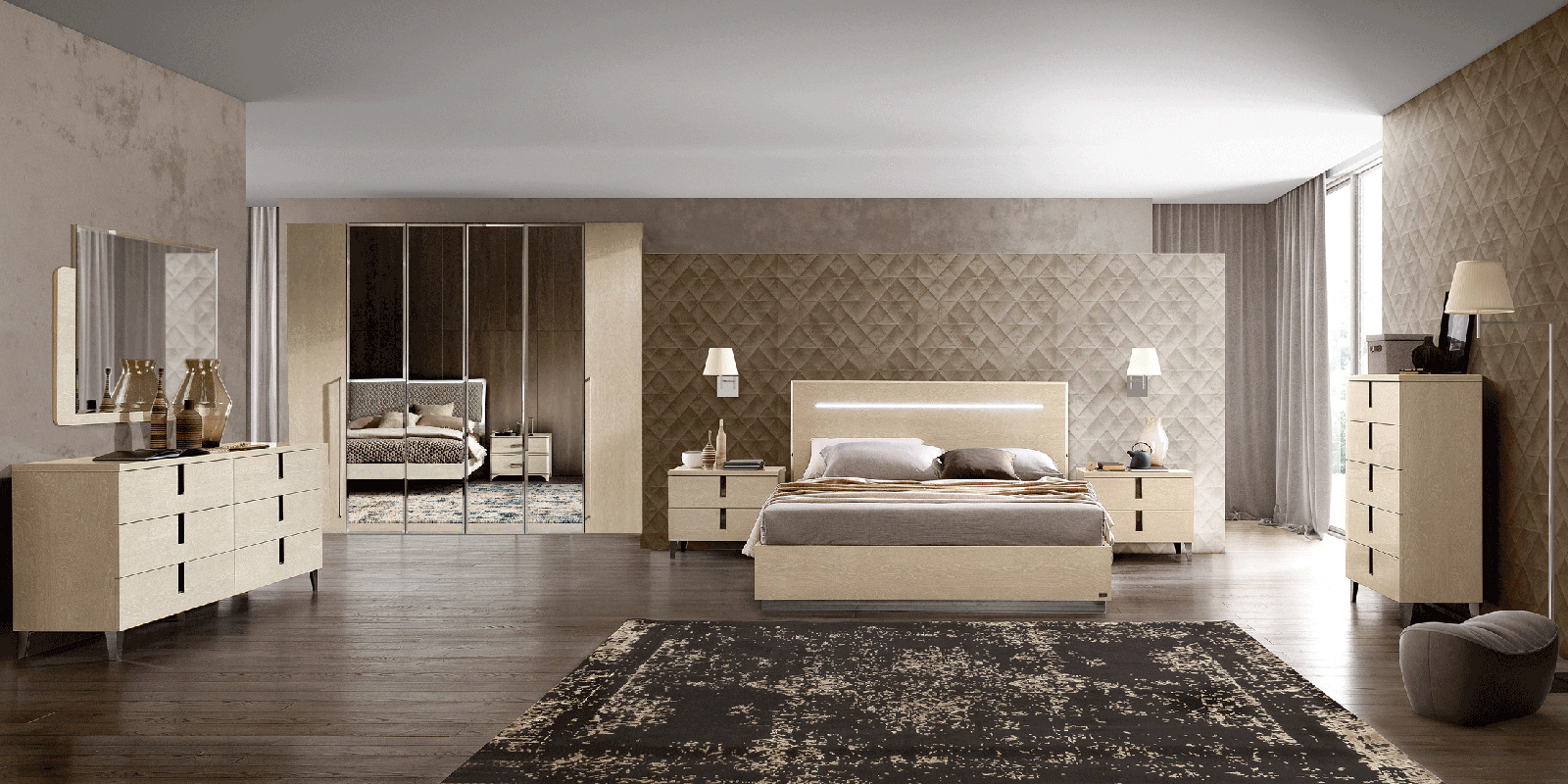 AMBRA 4PCS KING/QUEEN MODERN BEDROOM SET WITH LIGHTS