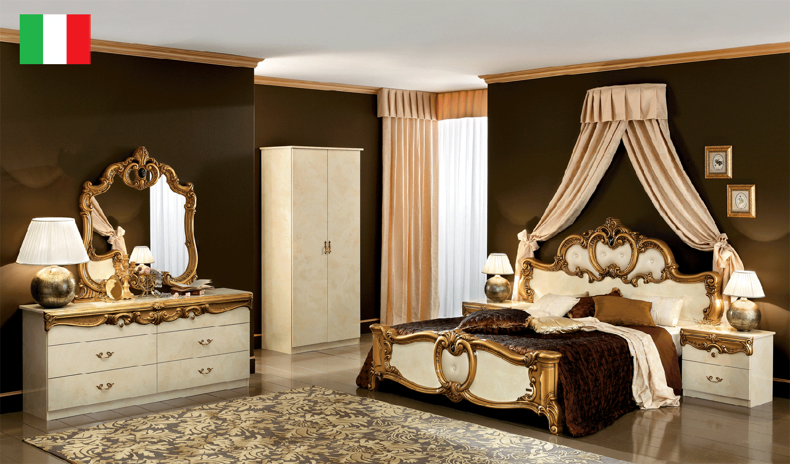 BAROCCO IVORY WITH GOLD 4PCS KING/QUEEN CLASSIC BEDROOM SET