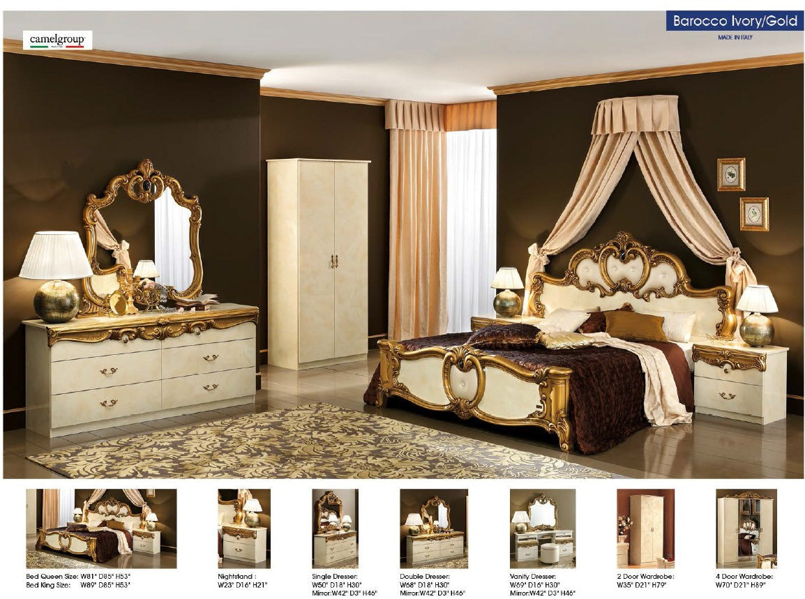 BAROCCO IVORY WITH GOLD 4PCS KING/QUEEN CLASSIC BEDROOM SET