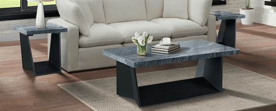 BECKLEY DARK MARBLE COFFEE TABLE & 2 END TABLES SET