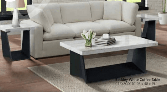 BECKLEY WHITE MARBLE COFFEE TABLE & 2 END TABLES SET