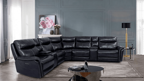 BRAYLEE LEATHER POWER RECLINING SECTIONAL - DARK NAVY