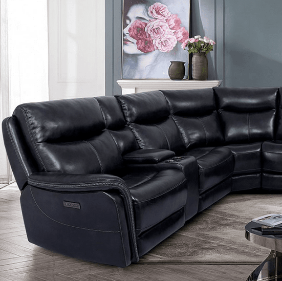 BRAYLEE LEATHER POWER RECLINING SECTIONAL - DARK NAVY