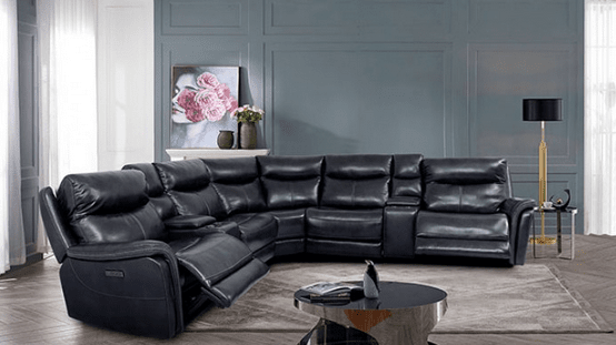 BRAYLEE LEATHER POWER RECLINING SECTIONAL - DARK NAVY