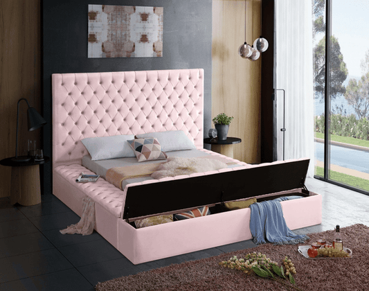 BLISS VELVET KING/QUEEN/FULL/TWIN SIZE STORAGE PLATFORM BED - PINK