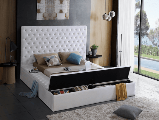 BLISS VELVET KING/QUEEN/FULL/TWIN SIZE STORAGE PLATFORM BED - WHITE