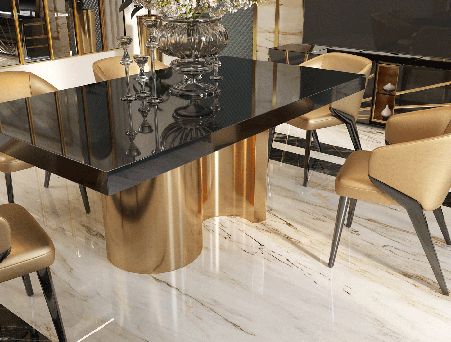 ORO TABLE + 6 CHAIRS DINING SET - BLACK