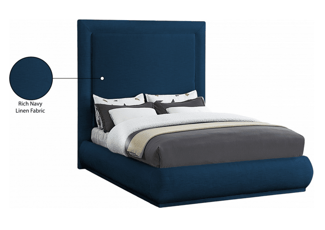 BROOKE LINEN TEXTURED KING/QUEEN SIZE FABRIC BED - BLUE