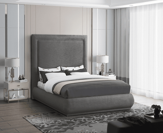 BROOKE LINEN TEXTURED KING/QUEEN SIZE FABRIC BED - GREY