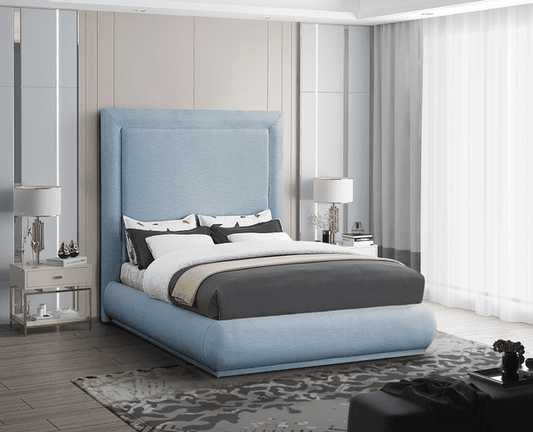 BROOKE LINEN TEXTURED KING/QUEEN SIZE FABRIC BED - LIGHT BLUE