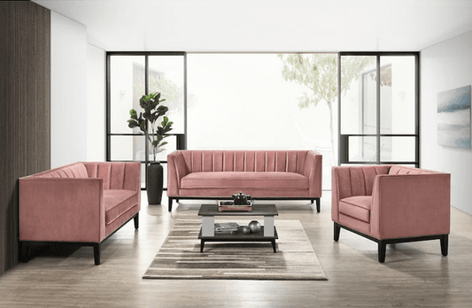 CALAIS SOFA & LOVESEAT & CHAIR LIVING ROOM SET - MARINE ROSE