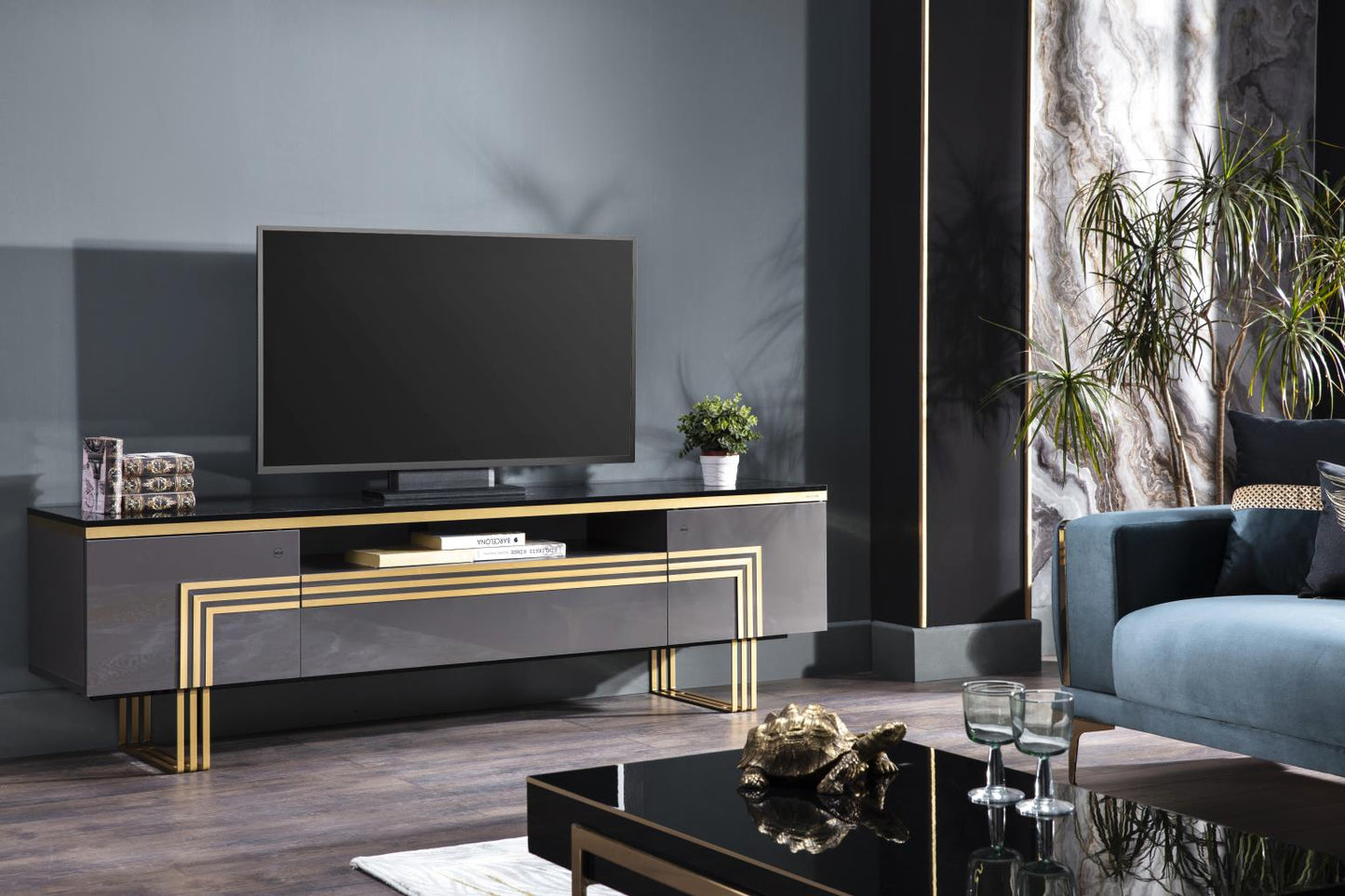 CARLINO TV STAND PRADA GREY / GOLD