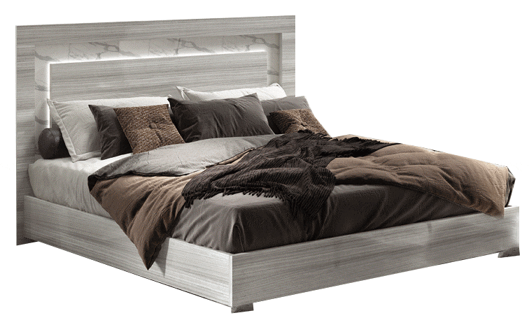 CARRARA GREY KING/QUEEN MODERN BED WITH LIGHT