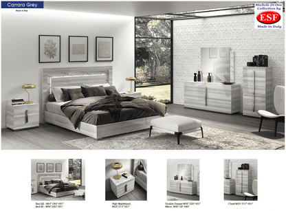 CARRARA GREY KING/QUEEN MODERN BED WITH LIGHT