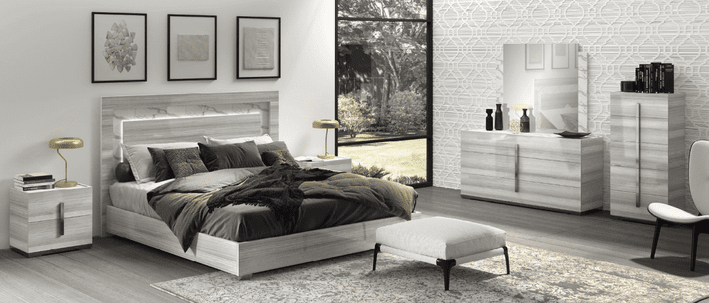 CARRARA GREY KING/QUEEN MODERN BED WITH LIGHT