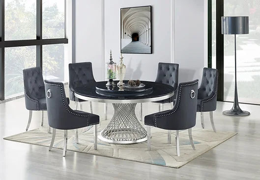 D605 UNICO HAVANA 5PCS ROUND DINING SET - BLACK