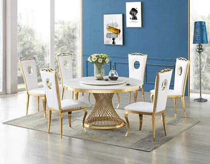 D605 UNICO SANTIAGO 5PCS ROUND DINING SET - WHITE & GOLD