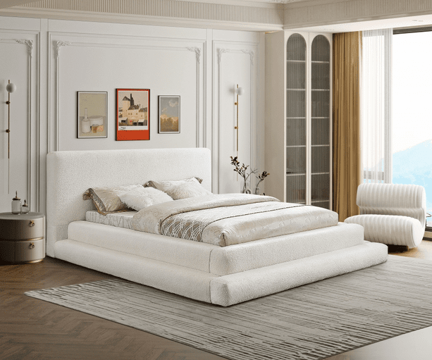 DANE TEDDY FABRIC KING/QUEEN/FULL/TWIN SIZE BED - CREAM
