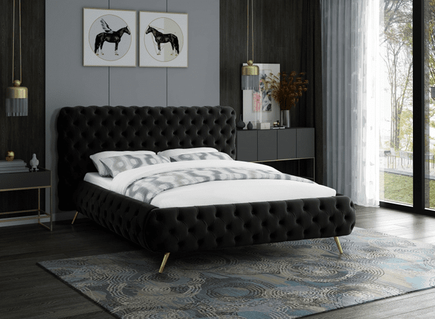 DELANO VELVET KING/QUEEN SIZE PLATFORM BED - BLACK