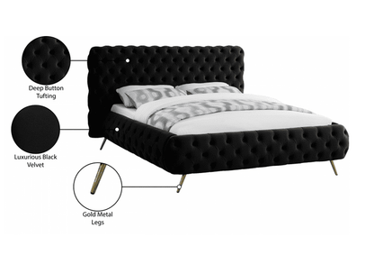 DELANO VELVET KING/QUEEN SIZE PLATFORM BED - BLACK