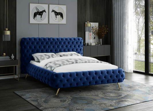 DELANO VELVET KING/QUEEN SIZE PLATFORM BED - BLUE