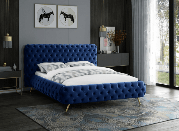 DELANO VELVET KING/QUEEN SIZE PLATFORM BED - BLACK