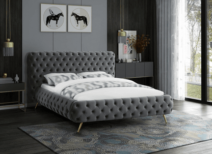 DELANO VELVET KING/QUEEN SIZE PLATFORM BED - BLACK