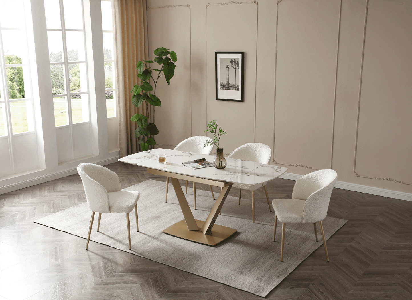 ES-124 CERAMIC ADJUSTABLE TABLE + 4 CHAIRS DINING SET