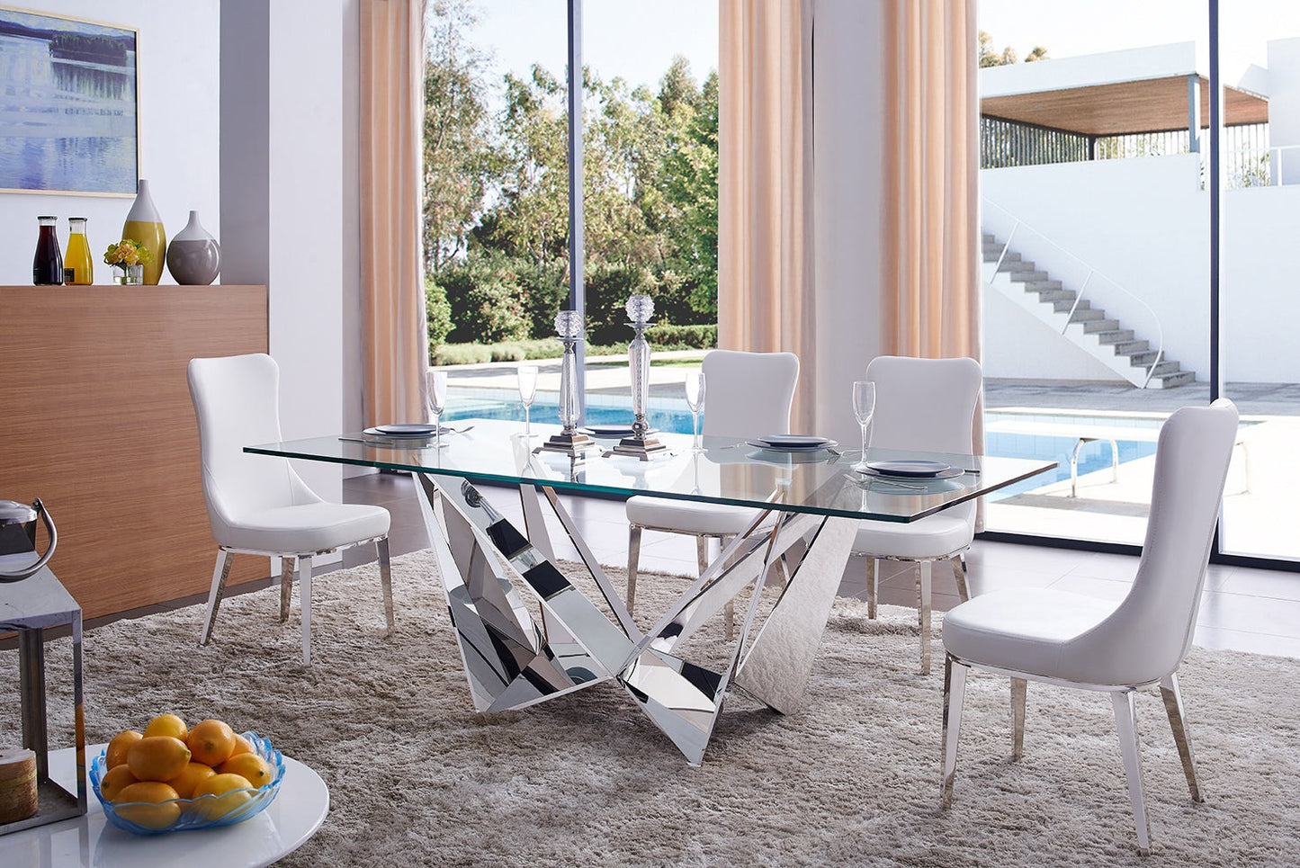 2061 GLASS-TOP TABLE + 6 CHAIRS DINING ROOM SET