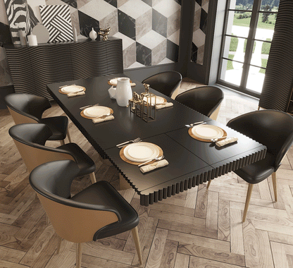 WAVE ADJUSTABLE TABLE + 6 CHAIRS DINING SET - DARK GREY