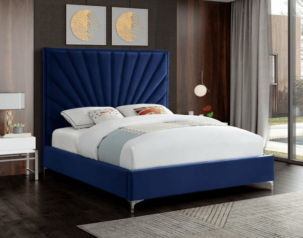 ECLIPSE VELVET KING/QUEEN/FULL SIZE PLATFORM BED - BLUE