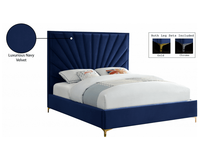 ECLIPSE VELVET KING/QUEEN/FULL SIZE PLATFORM BED - BLUE