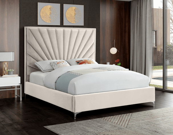 ECLIPSE VELVET KING/QUEEN/FULL SIZE PLATFORM BED - CREAM