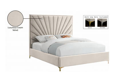 ECLIPSE VELVET KING/QUEEN/FULL SIZE PLATFORM BED - CREAM