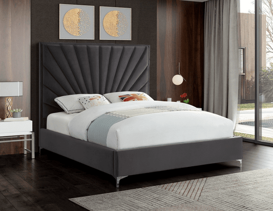 ECLIPSE VELVET KING/QUEEN/FULL SIZE PLATFORM BED - GREY