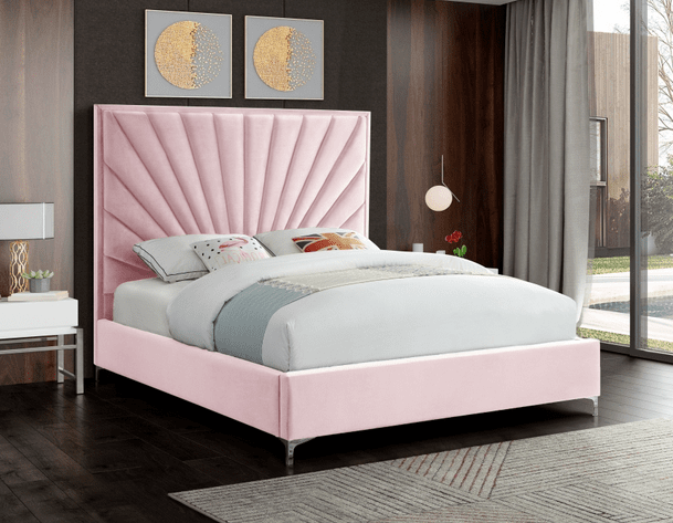 ECLIPSE VELVET KING/QUEEN/FULL SIZE PLATFORM BED - CREAM