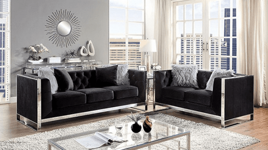 EVADNE SOFA & LOVESEAT & CHAIR LIVING ROOM SET - BLACK