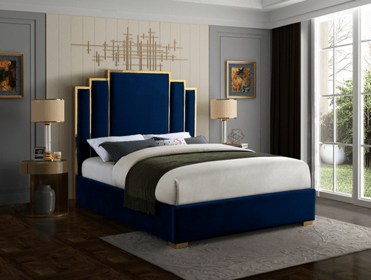 HUGO VELVET KING/QUEEN SIZE BED - BLUE