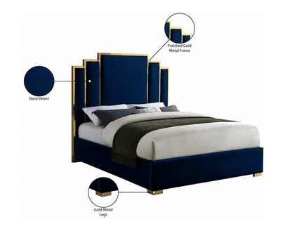 HUGO VELVET KING/QUEEN SIZE BED - BLUE