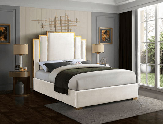 HUGO VELVET KING/QUEEN SIZE BED - CREAM