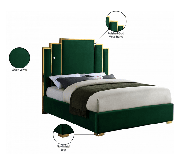 HUGO VELVET KING/QUEEN SIZE BED - GREEN